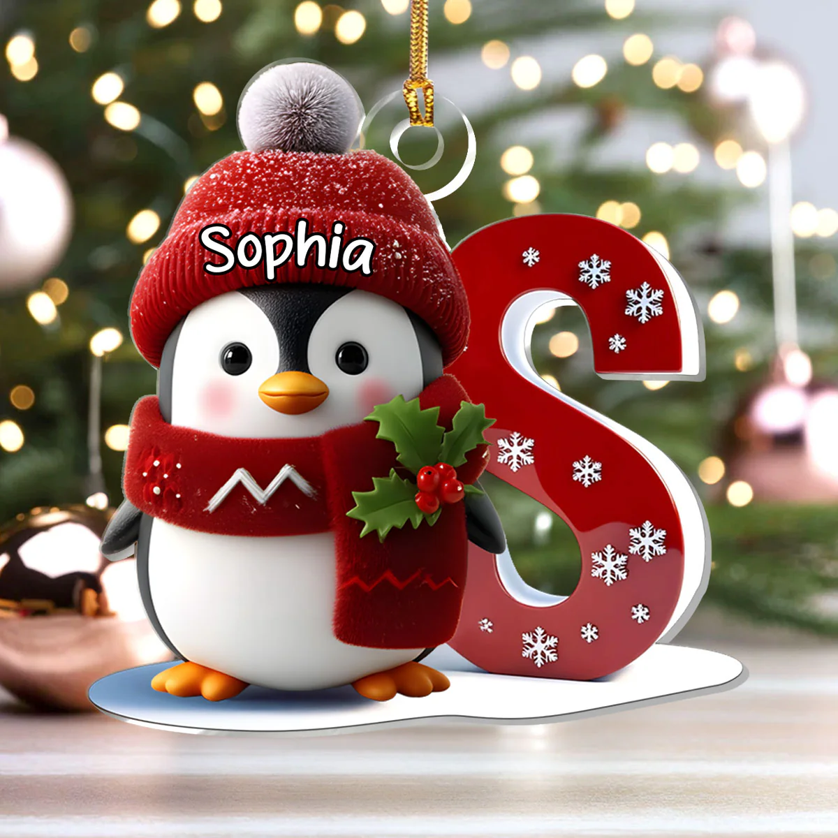 Christmas Penguin Alphabet - Personalized 1-Layer Acrylic Ornament - Image 4