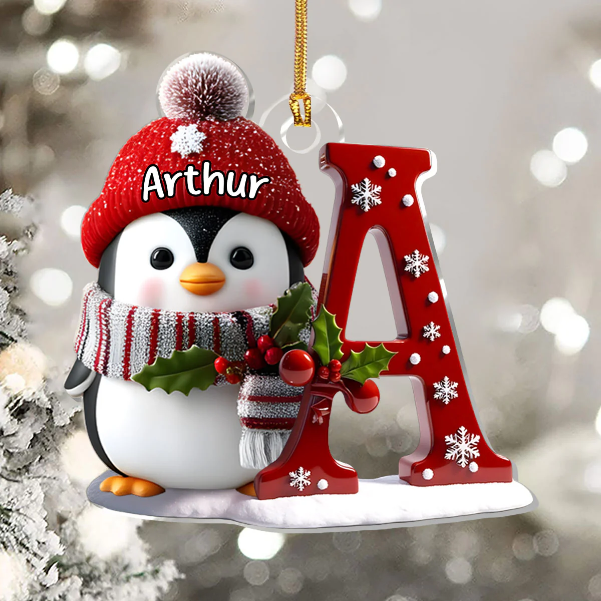 Christmas Penguin Alphabet - Personalized 1-Layer Acrylic Ornament - Image 5