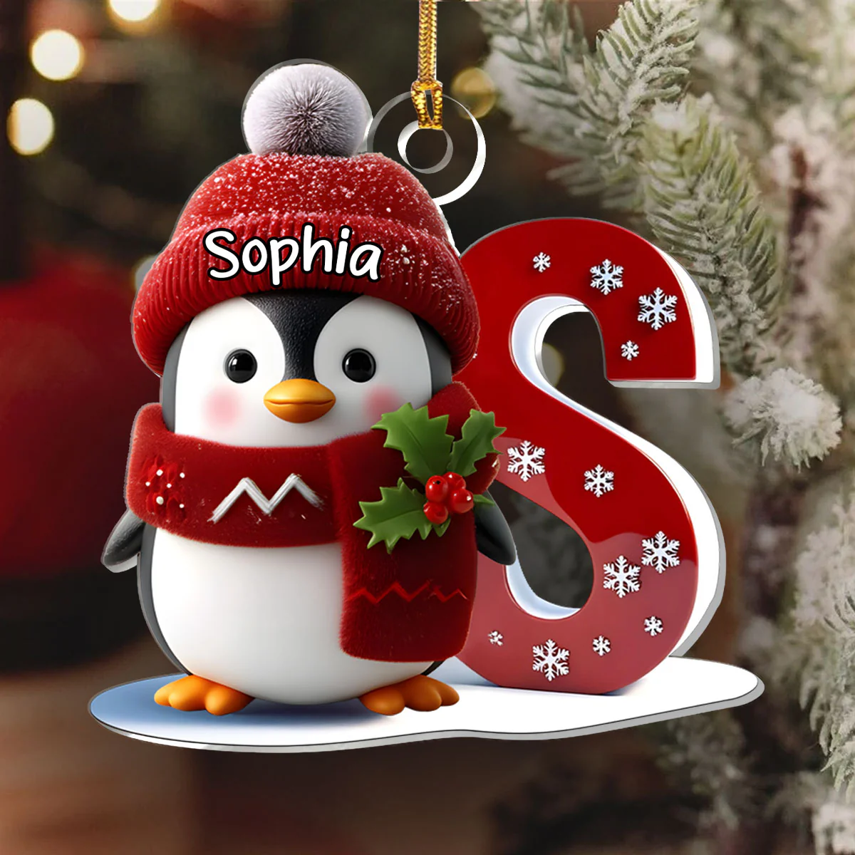 Christmas Penguin Alphabet - Personalized 1-Layer Acrylic Ornament - Image 6