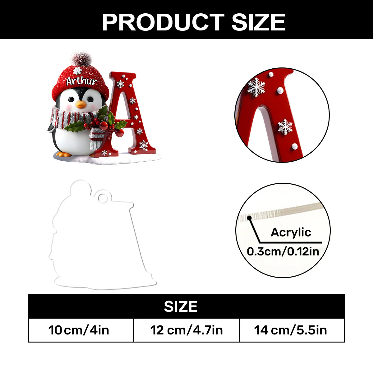 Christmas Penguin Alphabet - Personalized 1-Layer Acrylic Ornament - Image 7