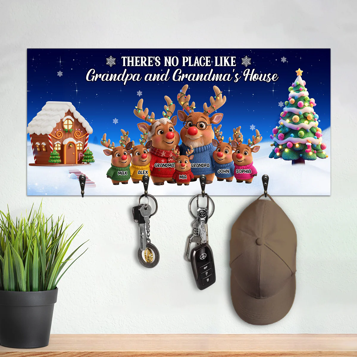 Christmas Reindeer Grandparents And GrandKids - Personalized Key Holder