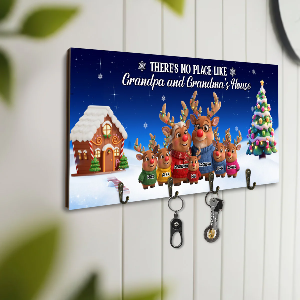 Christmas Reindeer Grandparents And GrandKids - Personalized Key Holder - Image 3