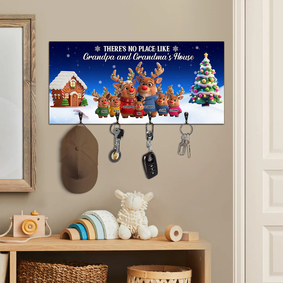 Christmas Reindeer Grandparents And GrandKids - Personalized Key Holder - Image 4