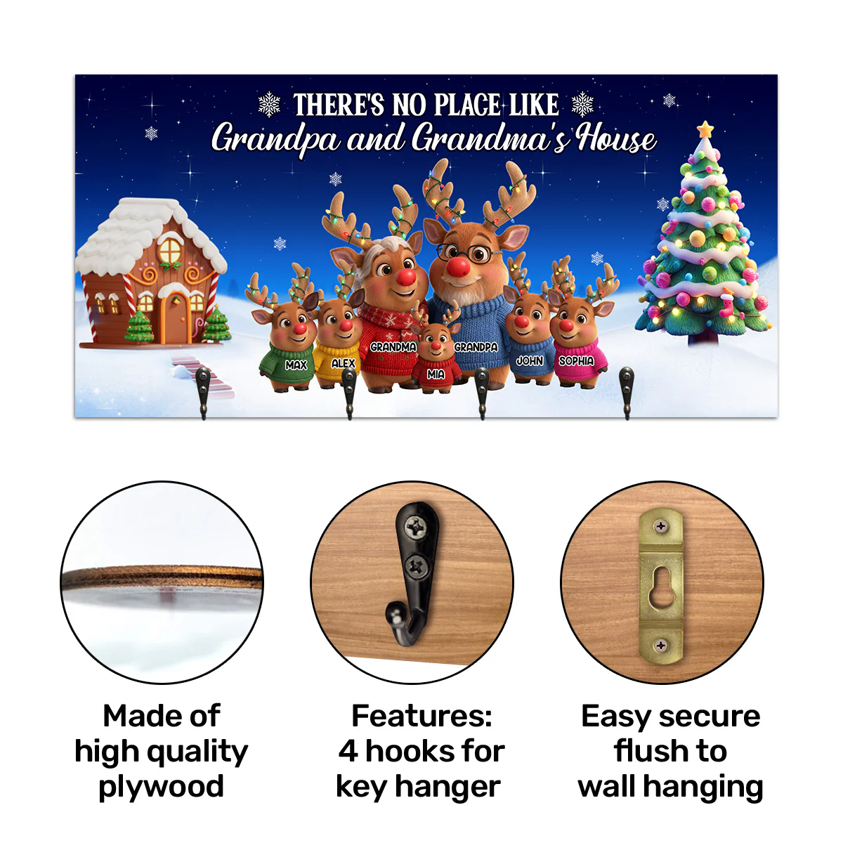 Christmas Reindeer Grandparents And GrandKids - Personalized Key Holder - Image 6