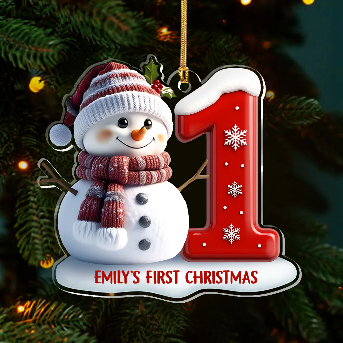 Christmas Snowman - Personalized 1-Layer Acrylic Ornament - Image 3