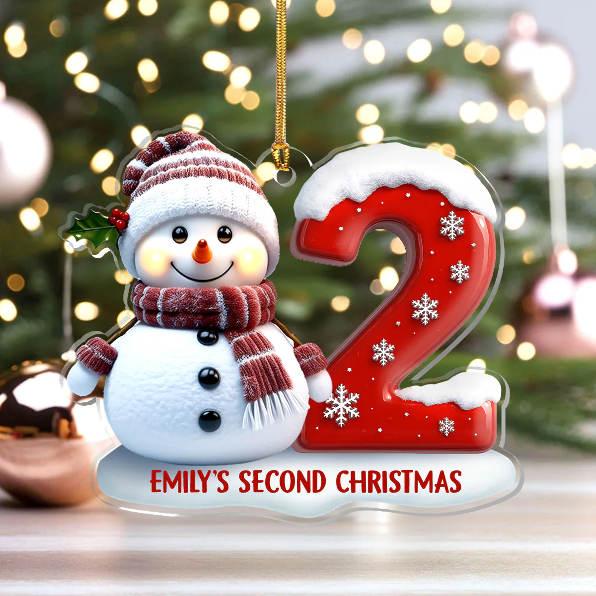 Christmas Snowman - Personalized 1-Layer Acrylic Ornament - Image 4