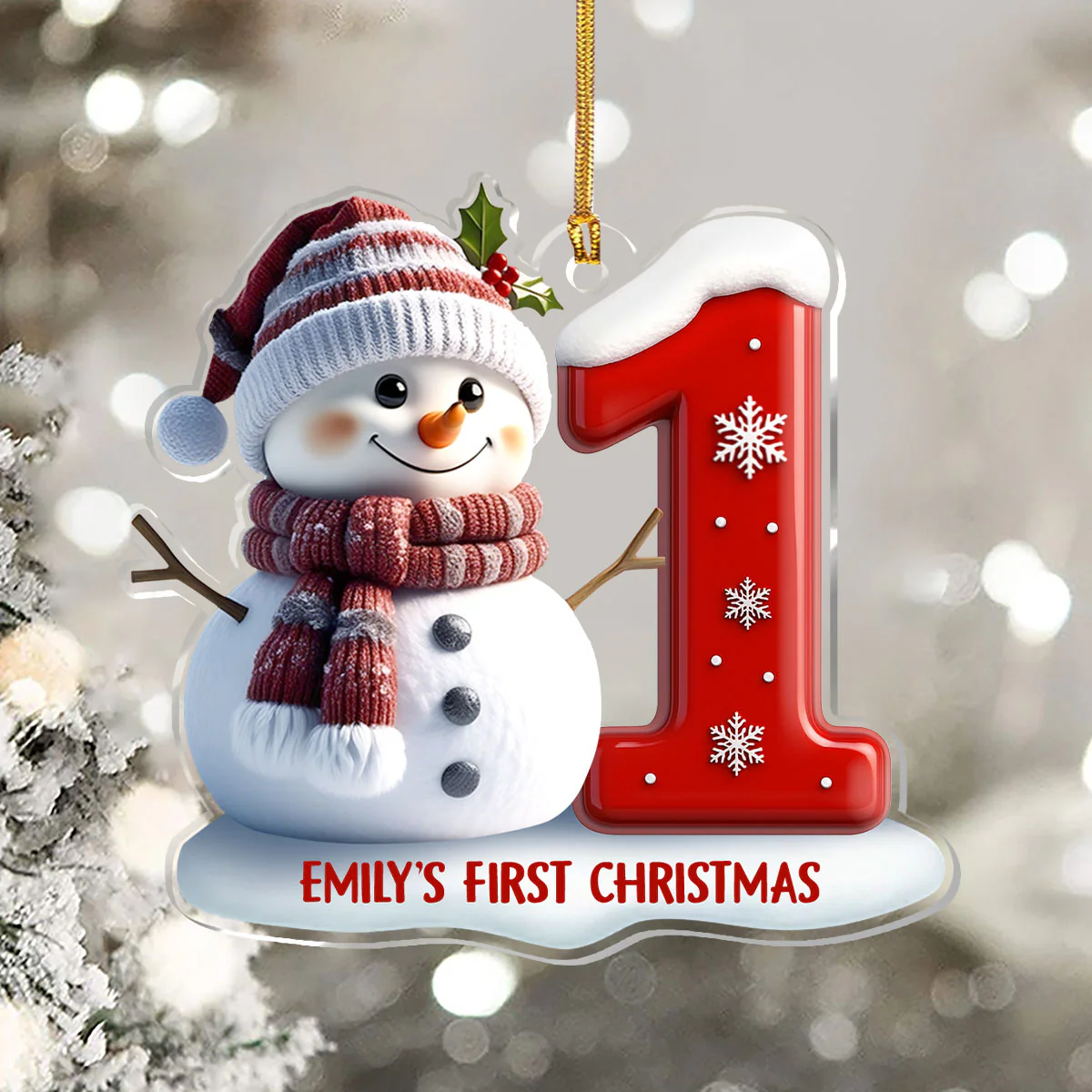 Christmas Snowman - Personalized 1-Layer Acrylic Ornament - Image 5