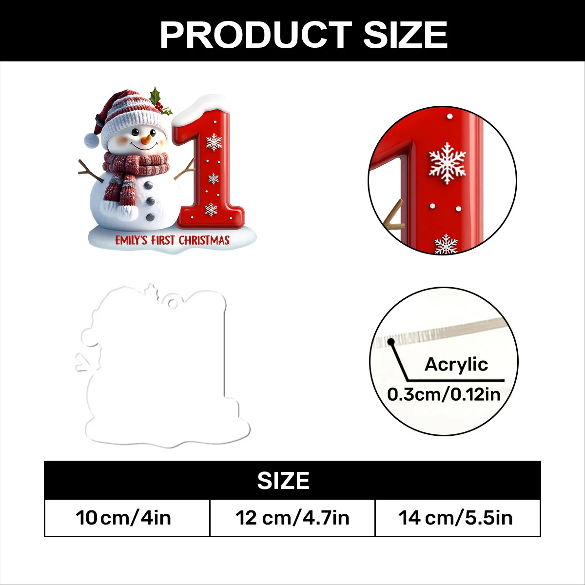 Christmas Snowman - Personalized 1-Layer Acrylic Ornament - Image 7