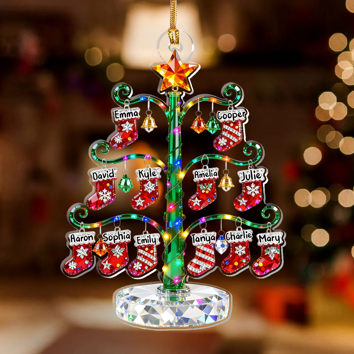 Christmas Stockings Tree - Personalized 1-Layer Acrylic Ornament - Image 2