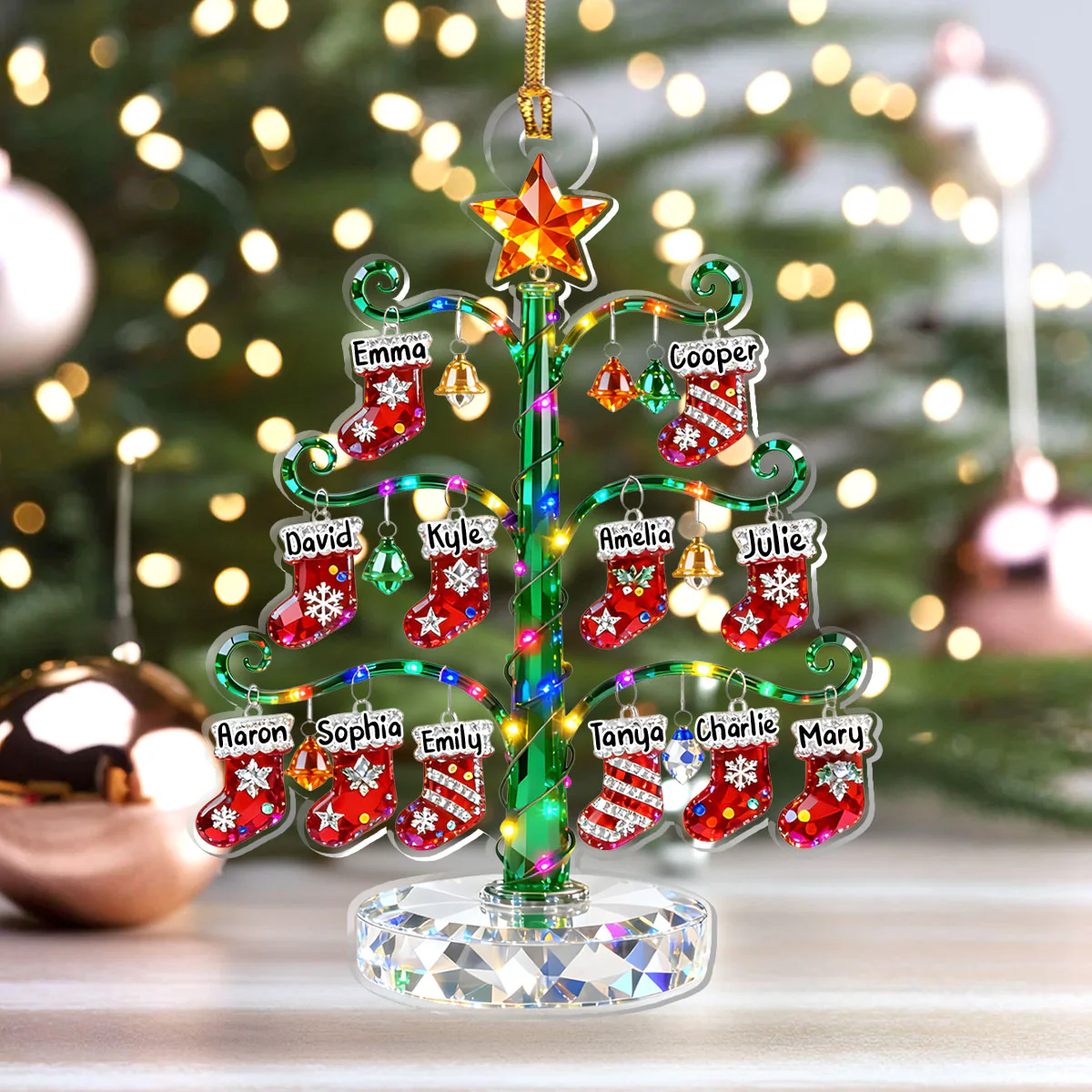 Christmas Stockings Tree - Personalized 1-Layer Acrylic Ornament - Image 4