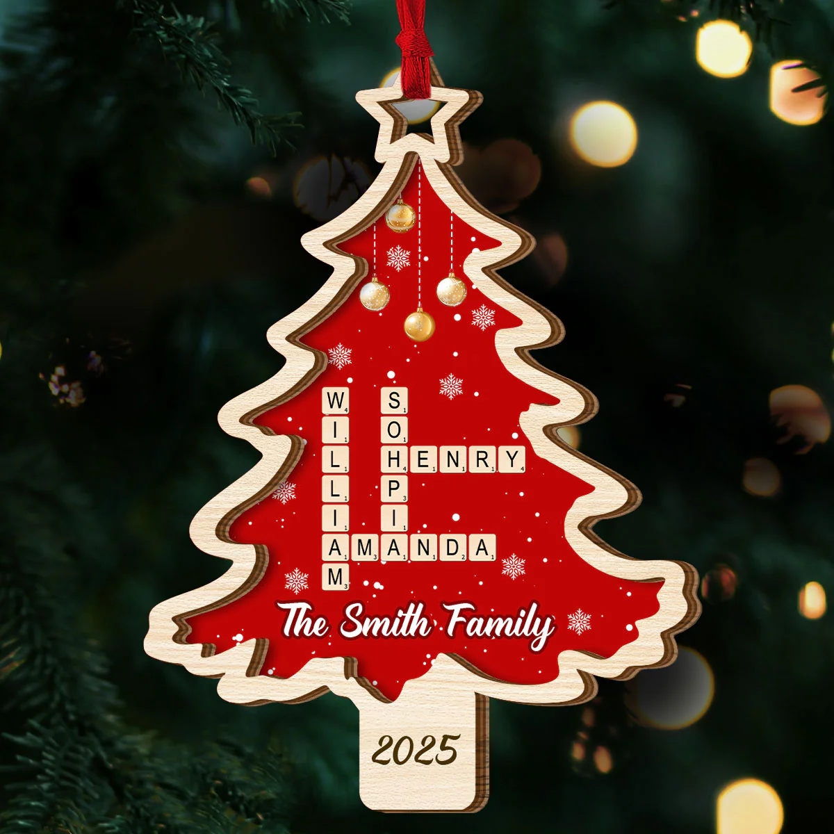 Christmas Tree Family Bestie Crossword - Personalized 2-Layered Wooden Ornament