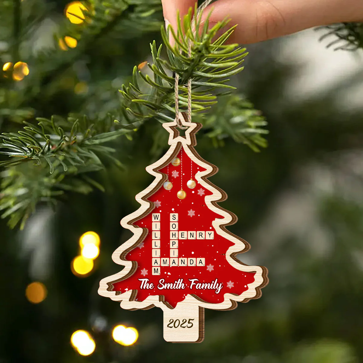 Christmas Tree Family Bestie Crossword - Personalized 2-Layered Wooden Ornament - Image 2