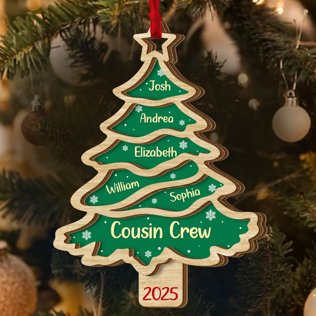 Christmas Tree Family Bestie - Personalized 2-Layered Wooden Ornament - Image 3
