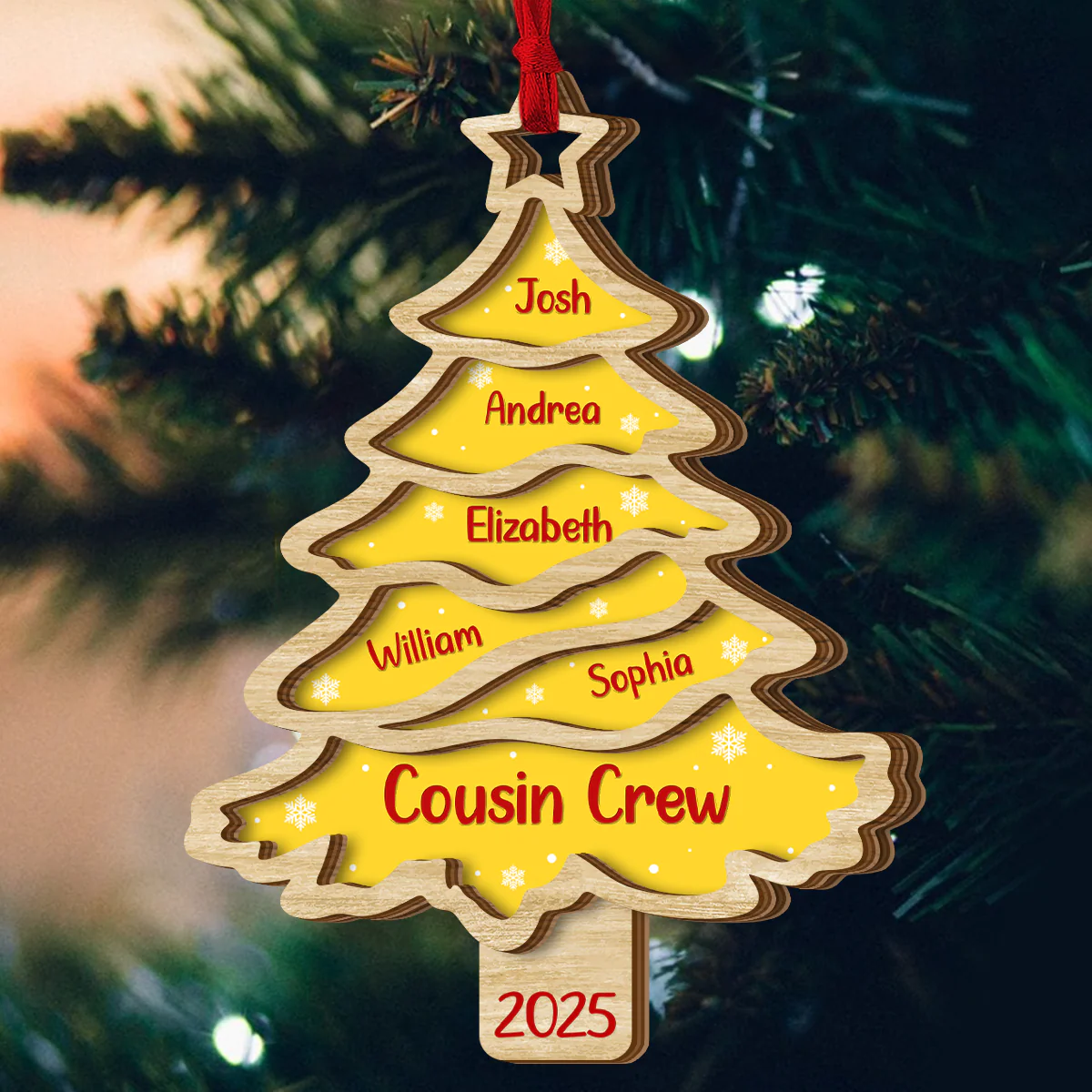 Christmas Tree Family Bestie - Personalized 2-Layered Wooden Ornament - Image 4