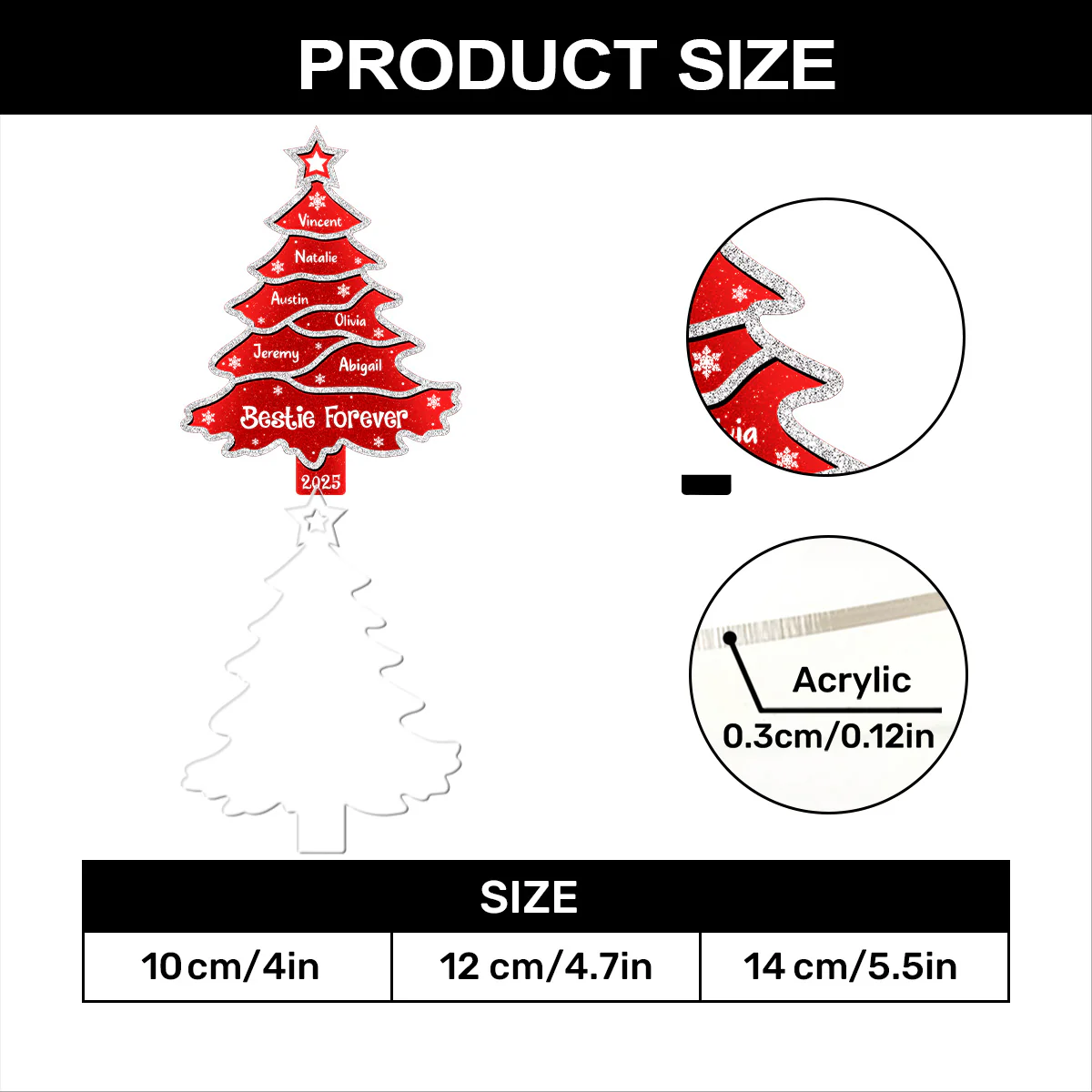 Christmas Tree Glitter Effect - Personalized 1-Layer Acrylic Ornament - Image 7