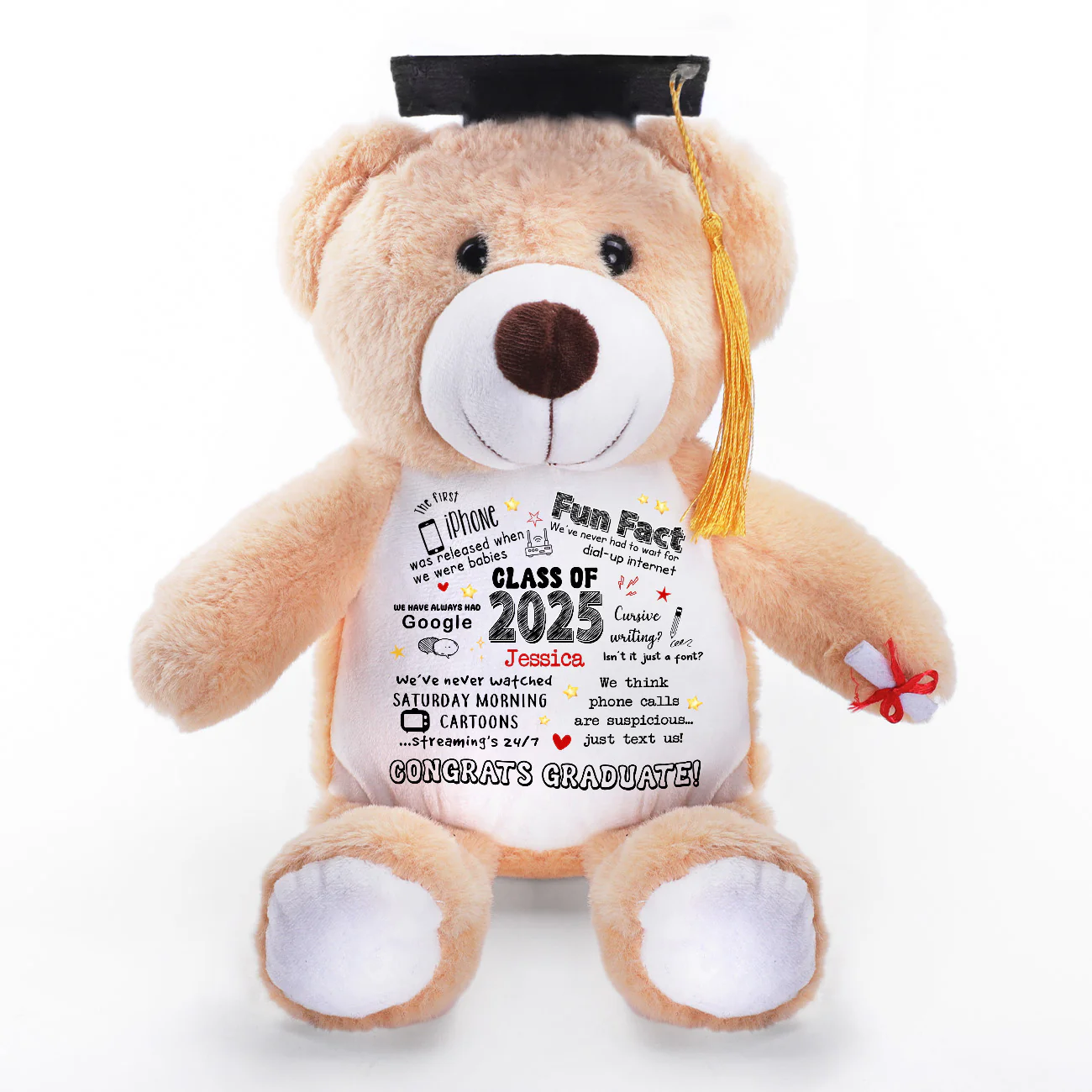 Class Of 2025 Fun Facts - Personalized Graduation Teddy Bear