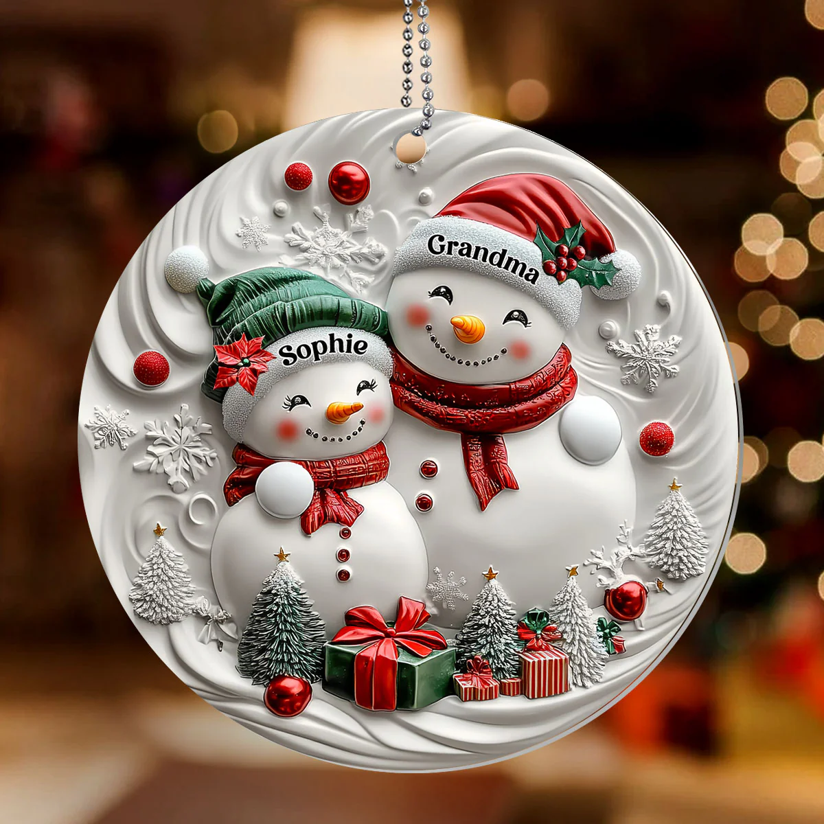 Classic Winter Embrace Generations In Snow - Personalized 1-Layer Acrylic Ornament - Image 2