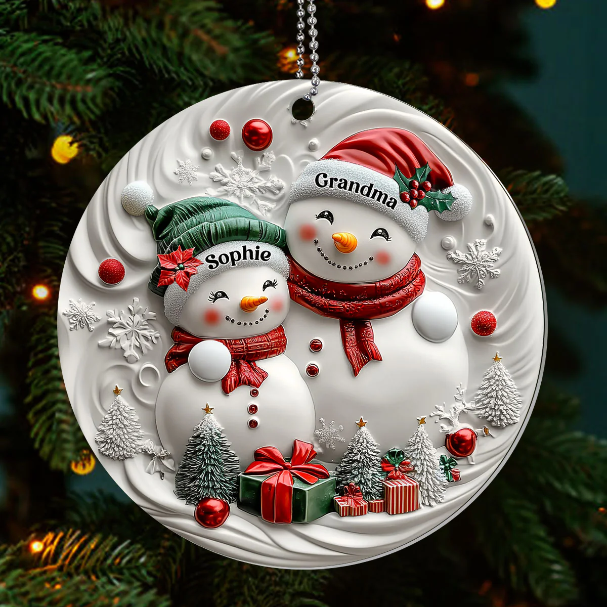 Classic Winter Embrace Generations In Snow - Personalized 1-Layer Acrylic Ornament - Image 3