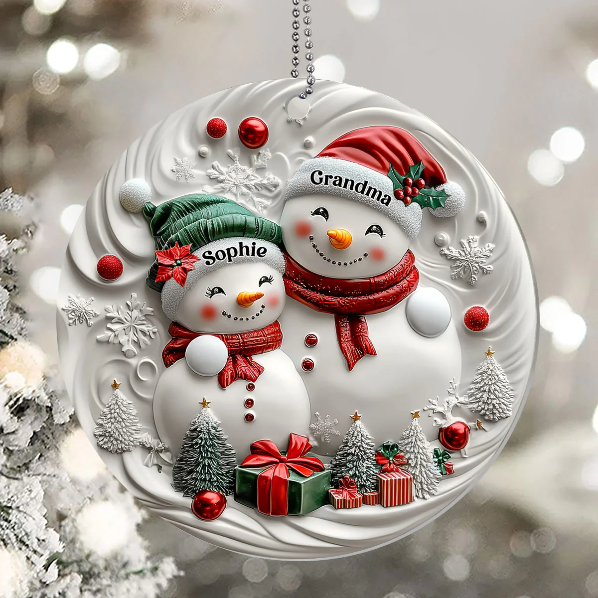 Classic Winter Embrace Generations In Snow - Personalized 1-Layer Acrylic Ornament - Image 5