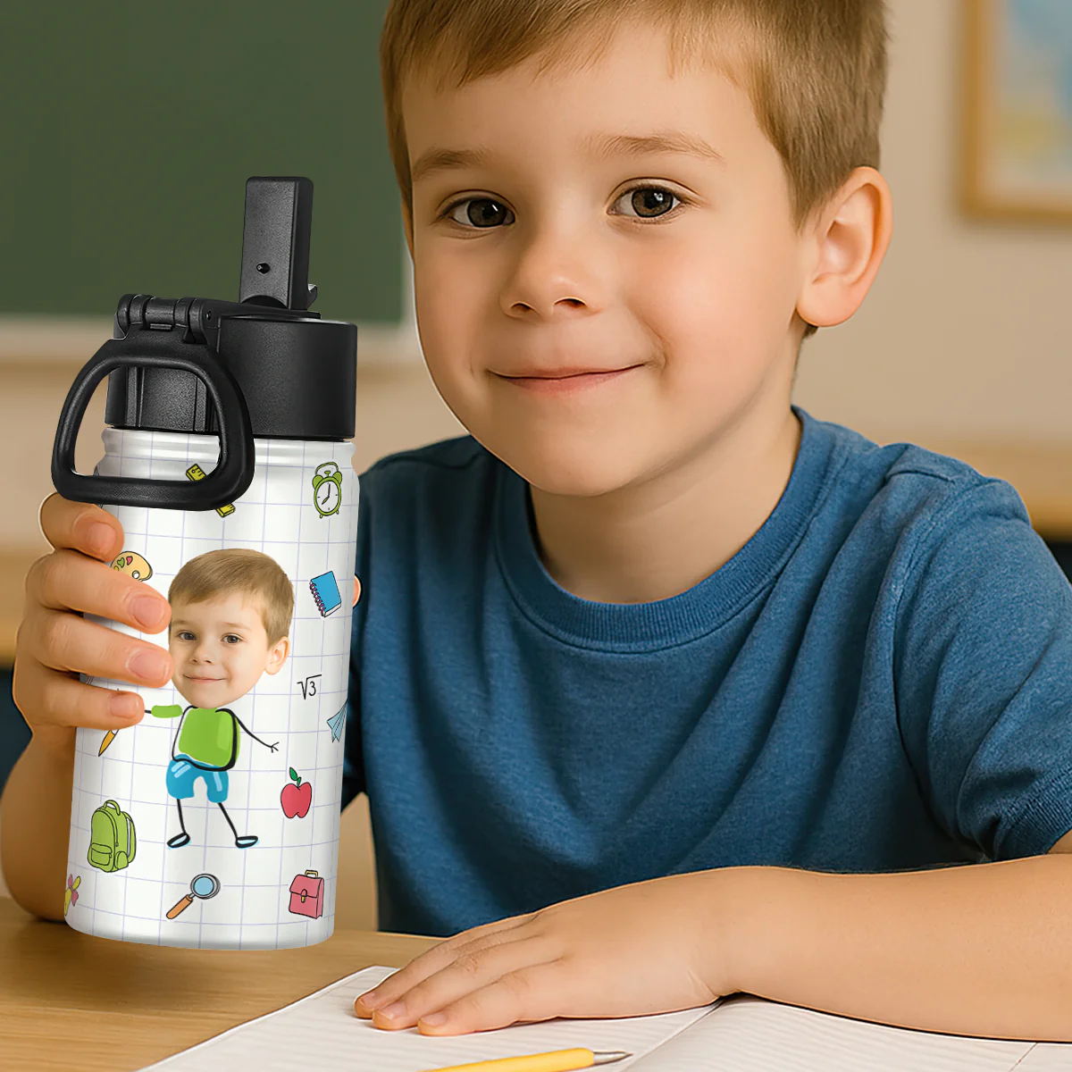 Colorful Cartoon Kid Back to School - Personalized Kids Stainless Steel Water Bottle - Image 3