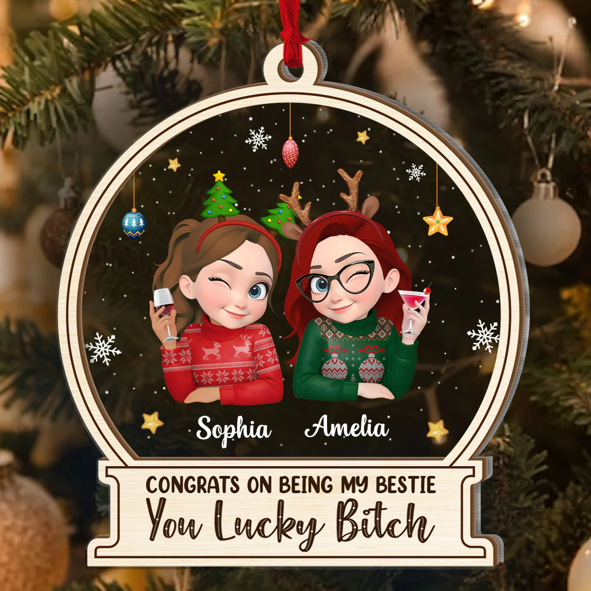 Congrats On Being My Bestie - Personalized 2-Layered Wooden & Acrylic Ornament - Image 3