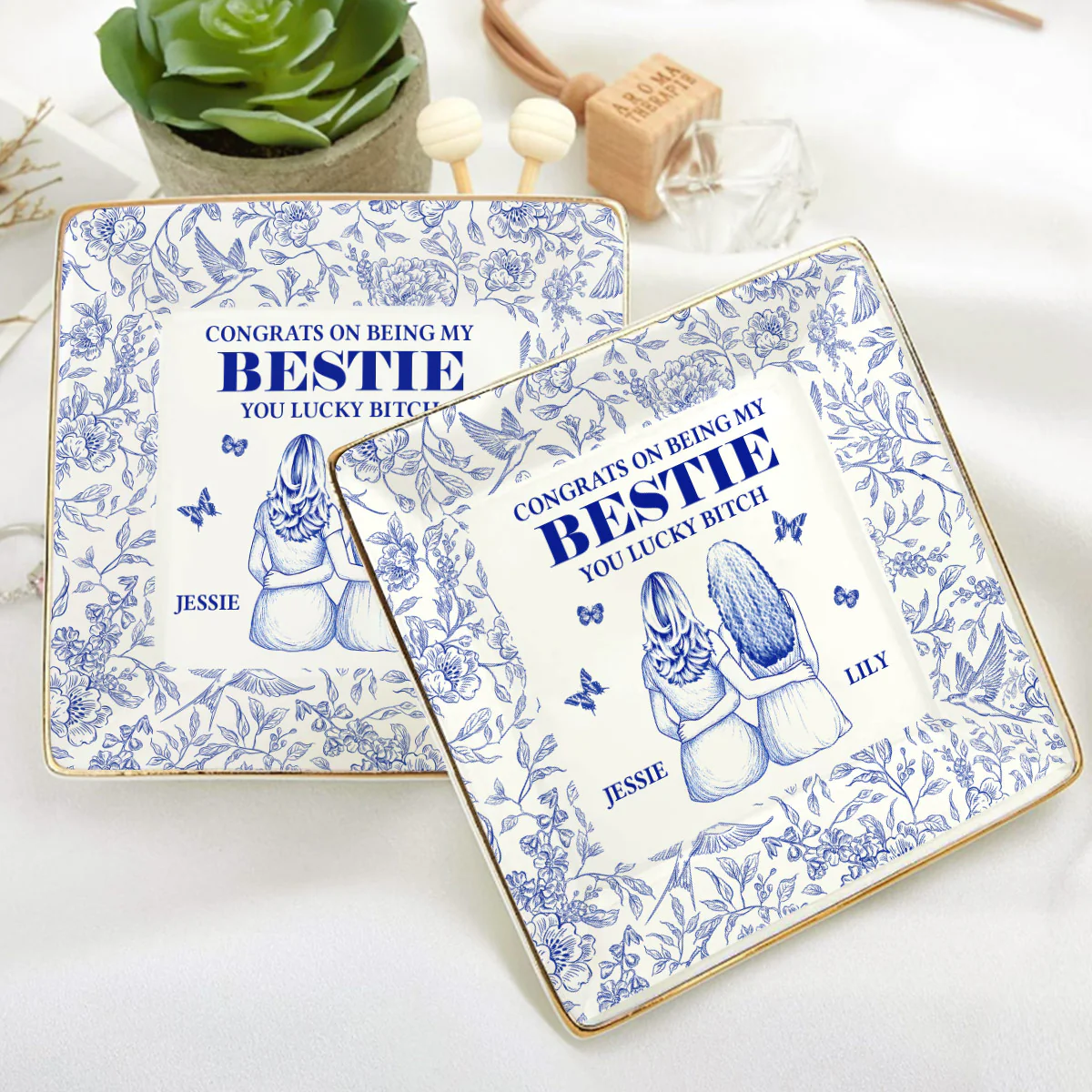 Congrats On Being My Bestie - Personalized Ceramic Ring Dish Square - Image 5