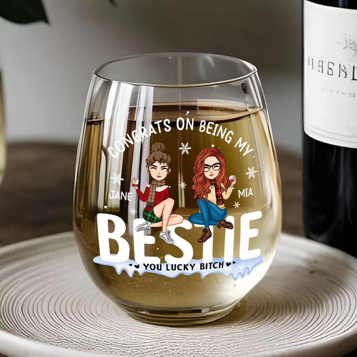 Congrats On Being My Bestie - Personalized Stemless Wine Glass - Image 4