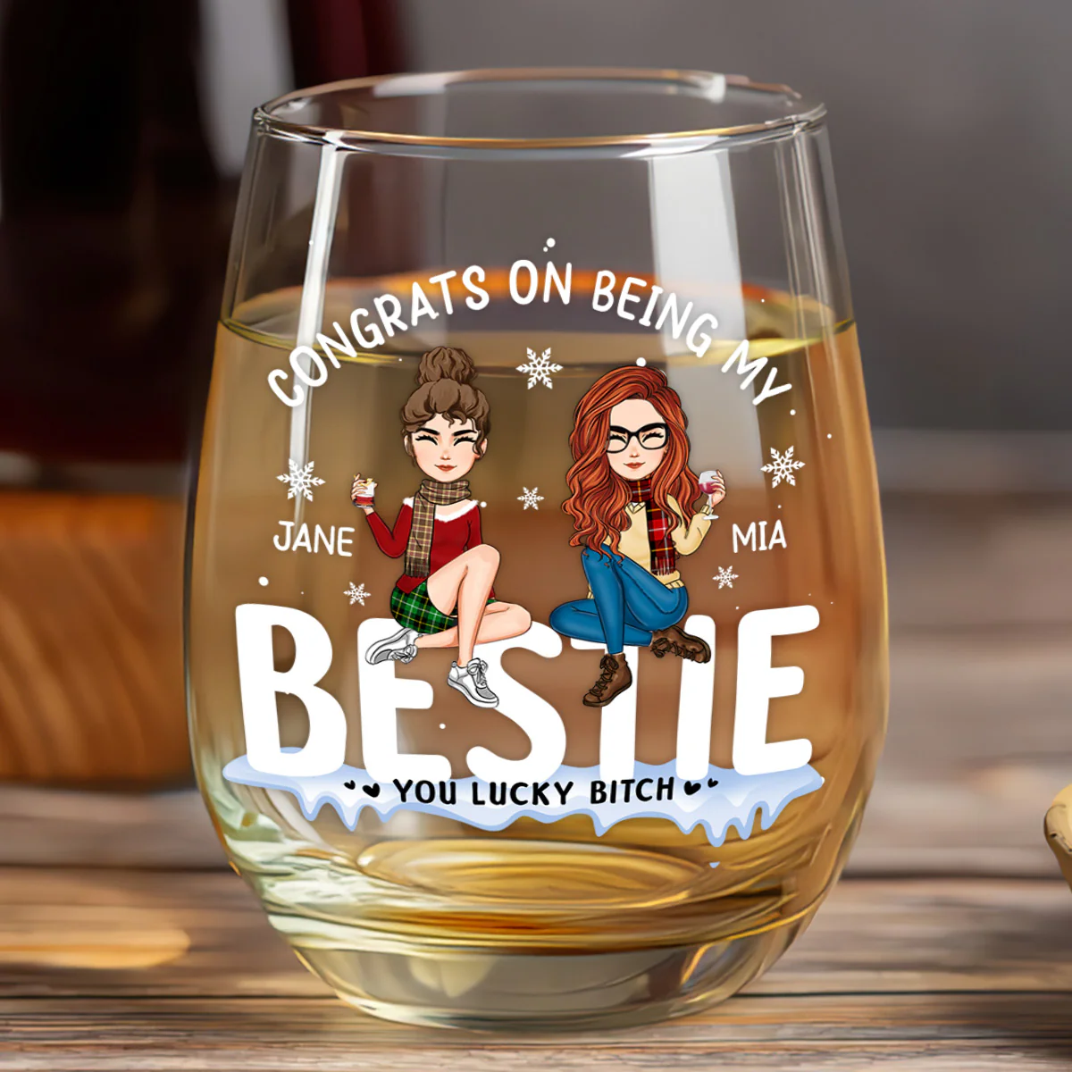 Congrats On Being My Bestie - Personalized Stemless Wine Glass - Image 5