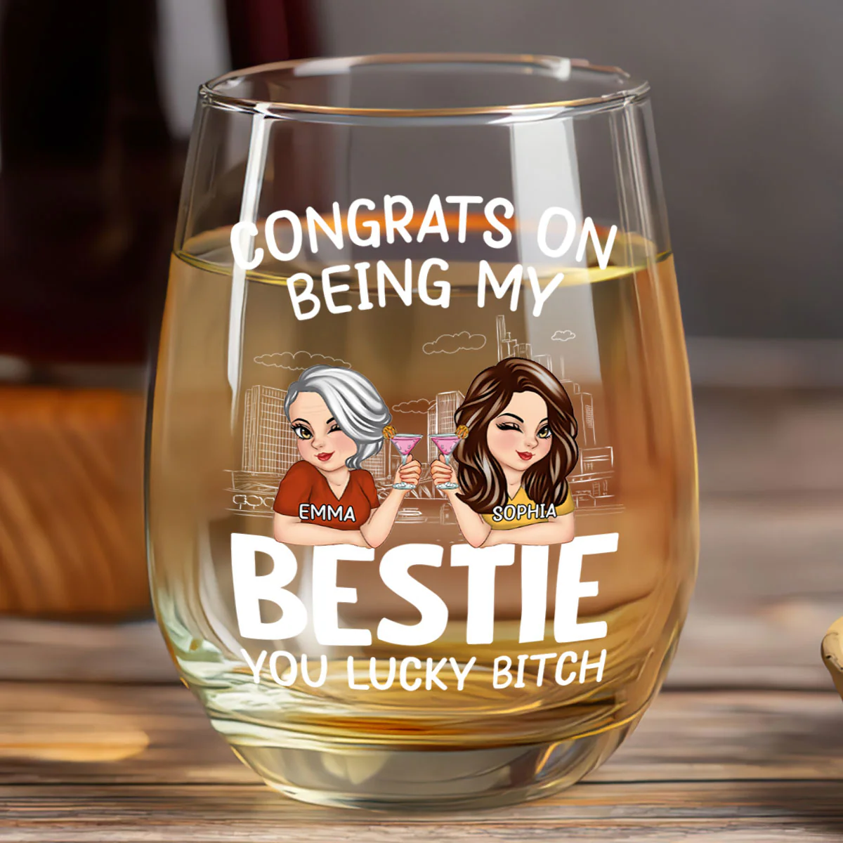 Congrats On Being My Bestie - Personalized Stemless Wine Glass - Image 6