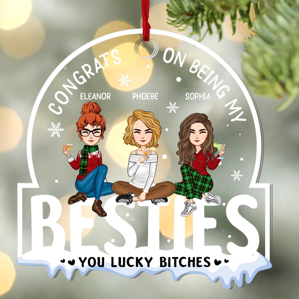Congrats On Being My Bestie/Sister/Family - Personalized 1-Layer Acrylic Ornament - Image 3