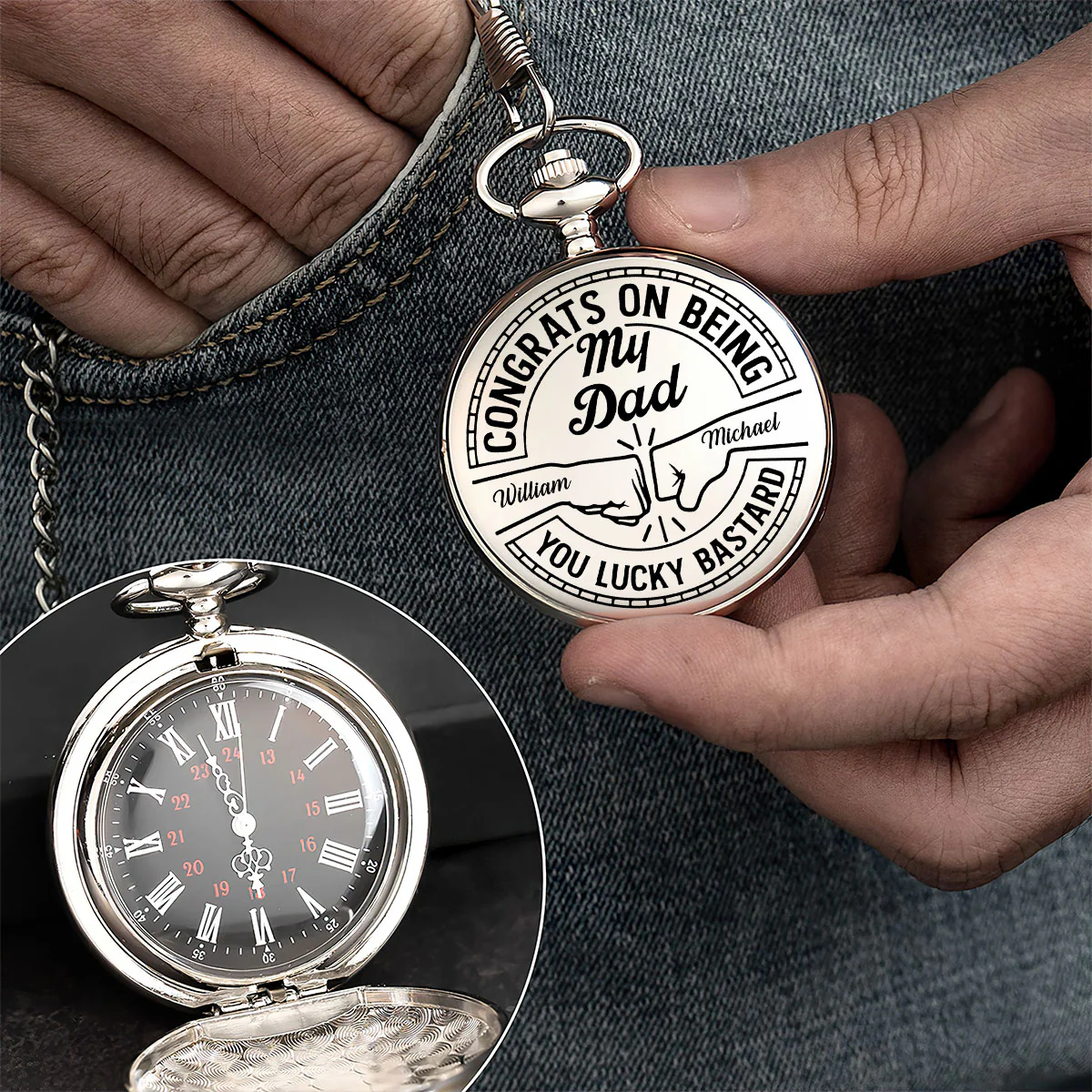 Congrats On Being My Brother - Personalized Pocket Watch - Image 2
