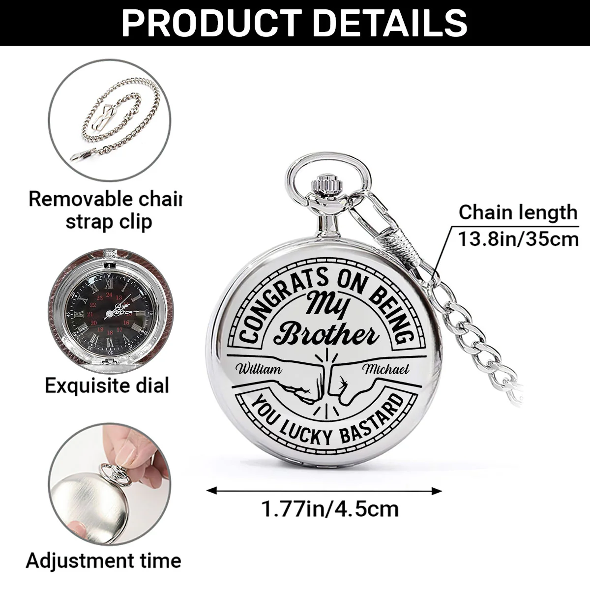 Congrats On Being My Brother - Personalized Pocket Watch - Image 7
