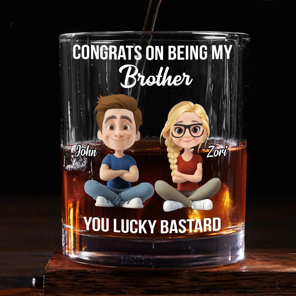 Congrats On Being My Brother - Personalized Round Whiskey Glass