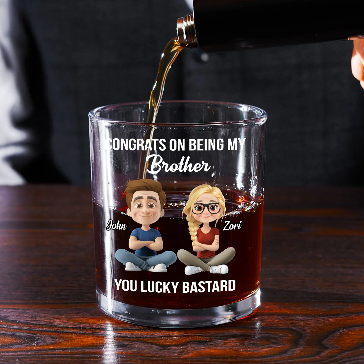Congrats On Being My Brother - Personalized Round Whiskey Glass - Image 2