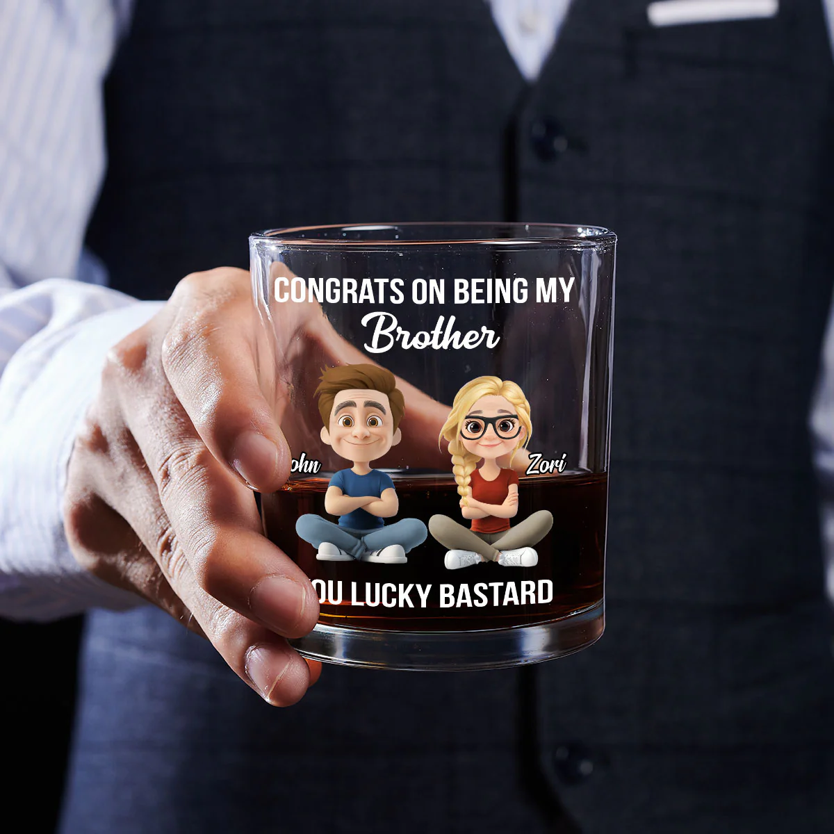 Congrats On Being My Brother - Personalized Round Whiskey Glass - Image 4