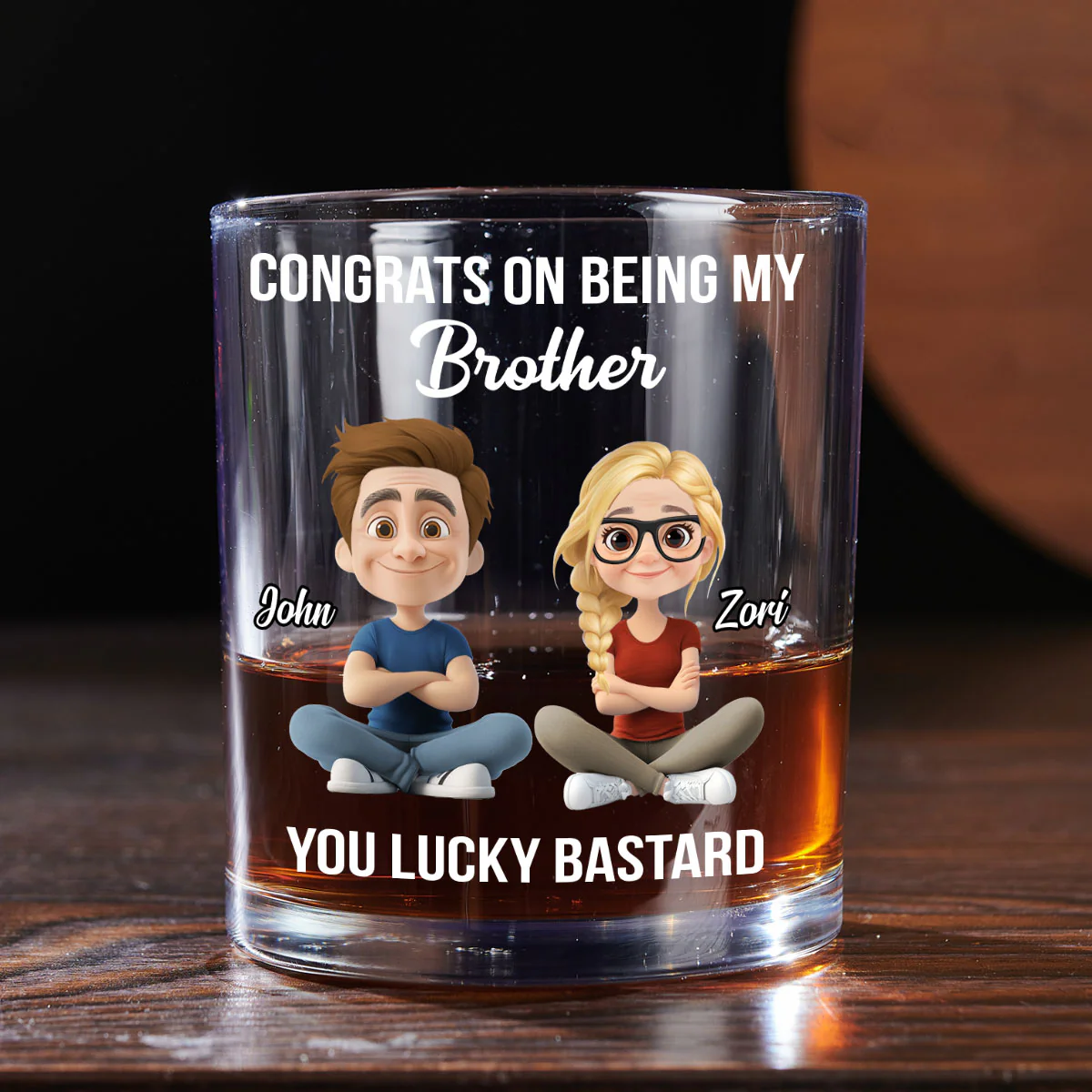 Congrats On Being My Brother - Personalized Round Whiskey Glass - Image 5