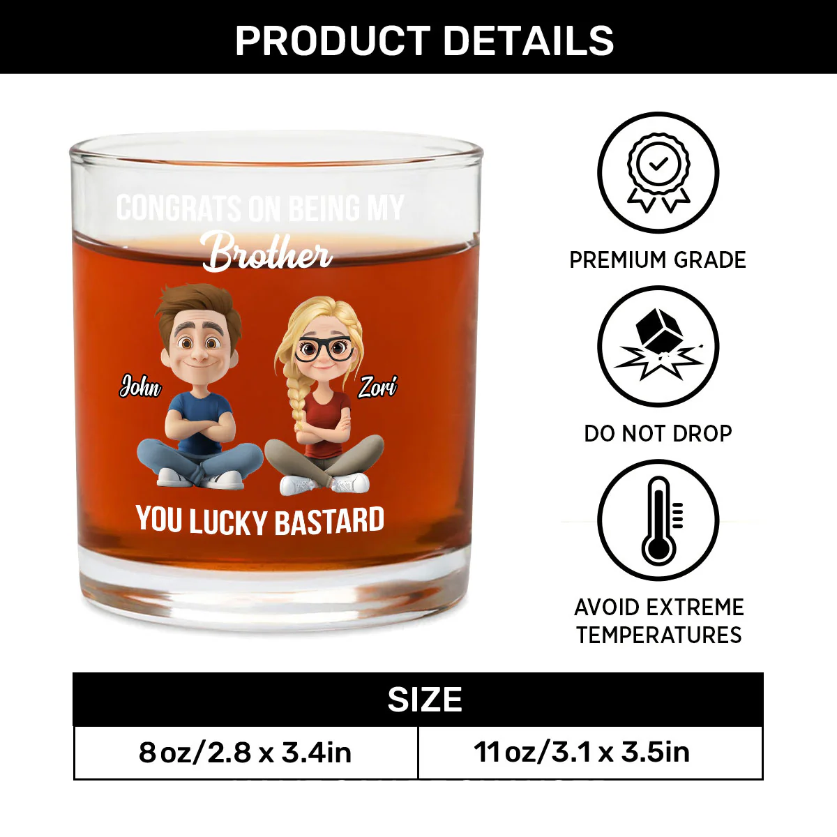 Congrats On Being My Brother - Personalized Round Whiskey Glass - Image 6