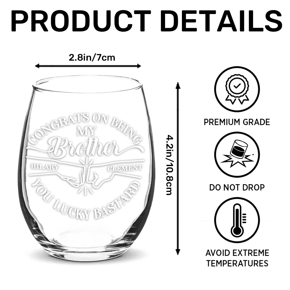 Congrats On Being My Brother You Lucky - Personalized Stemless Wine Glass - Image 6