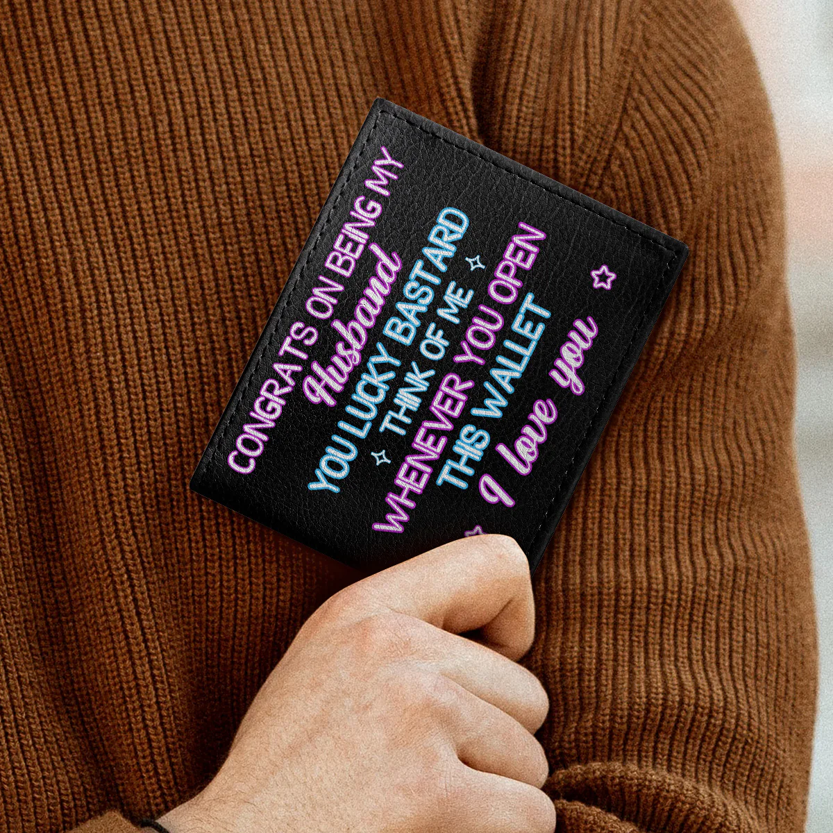 Congrats On Being My Husband - Personalized Leather Folded Wallet - Image 3