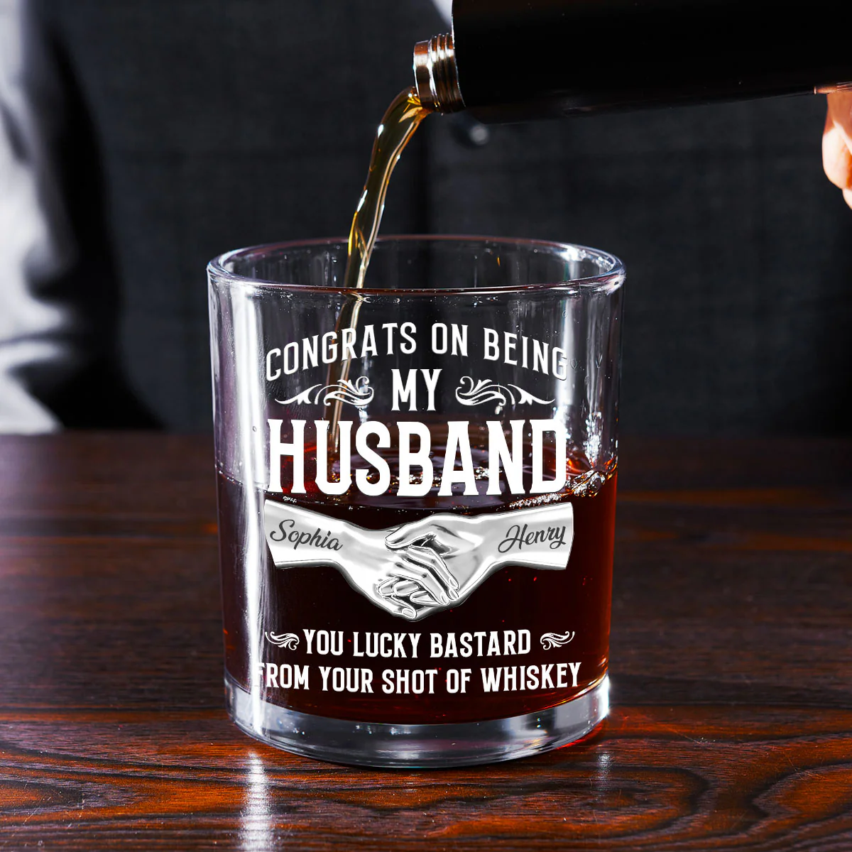 Congrats On Being My Husband - Personalized Round Whiskey Glass - Image 2