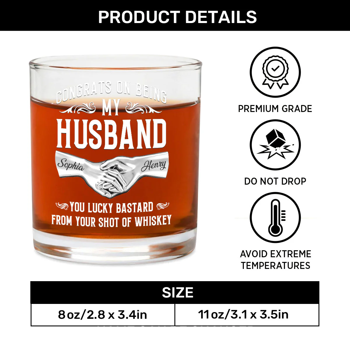 Congrats On Being My Husband - Personalized Round Whiskey Glass - Image 6