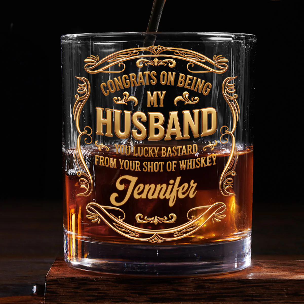 Congrats On Being My Husband - Personalized Round Whiskey Glass