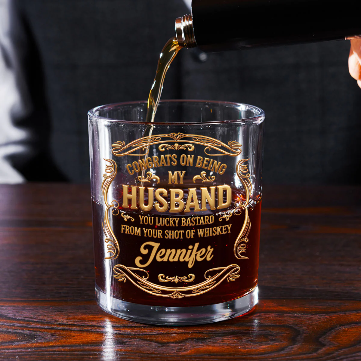 Congrats On Being My Husband - Personalized Round Whiskey Glass - Image 2