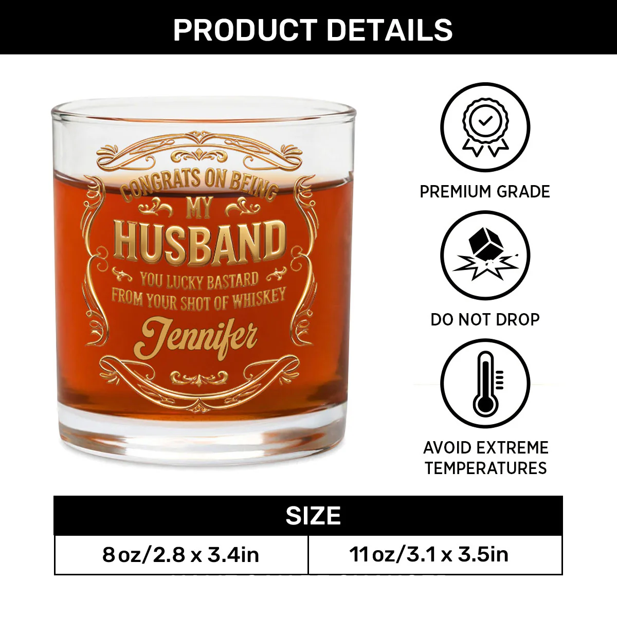 Congrats On Being My Husband - Personalized Round Whiskey Glass - Image 6