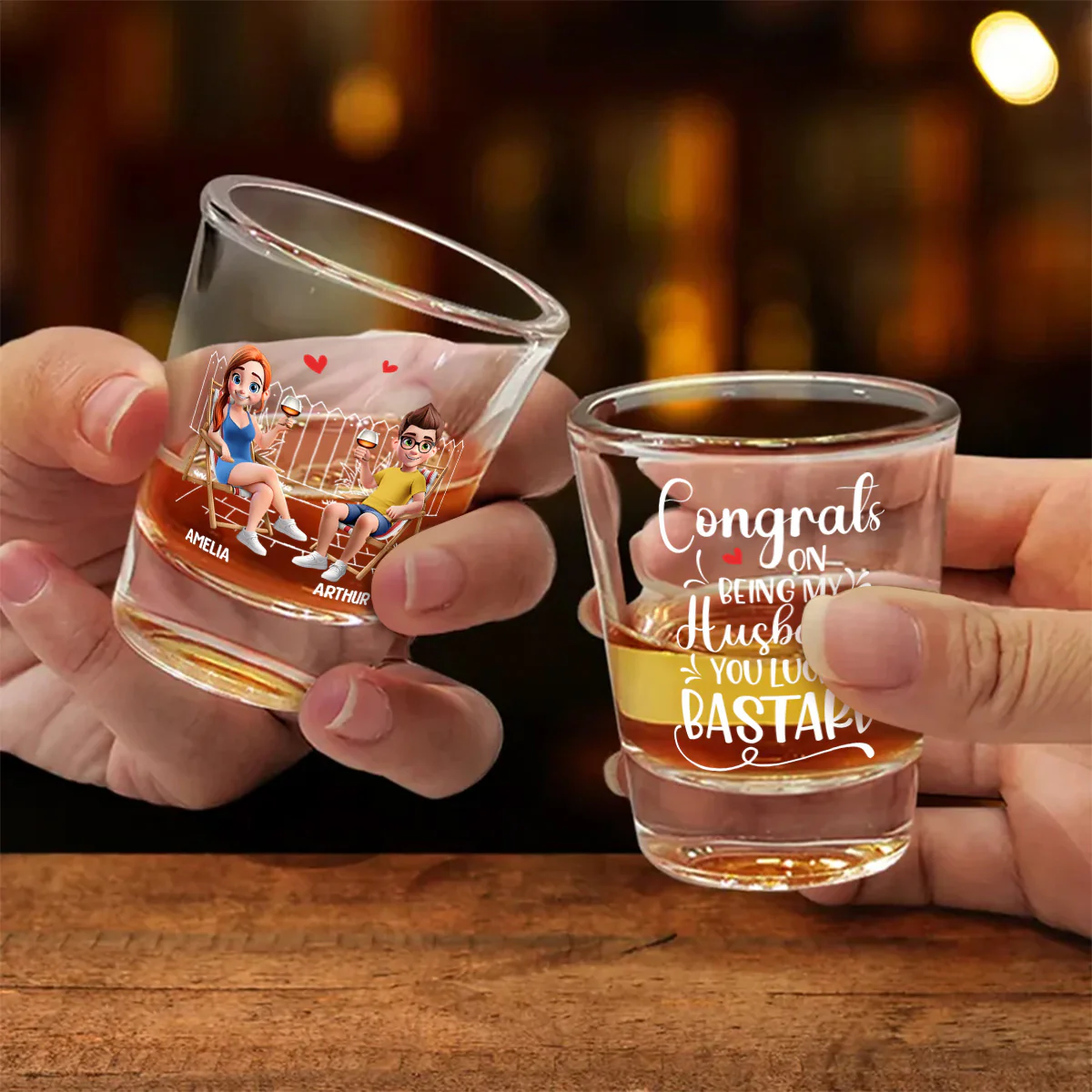 Congrats On Being My Husband You Lucky Bastard - Personalized Shot Glass - Image 2
