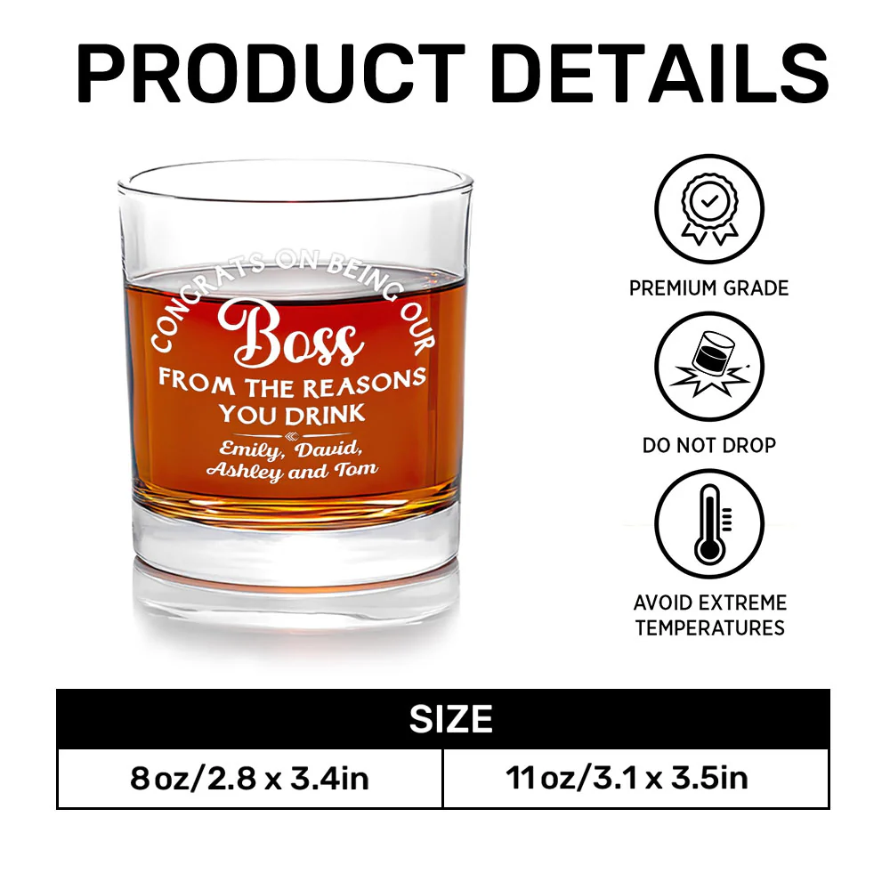 Congrats On Being Our Boss - Personalized Round Whiskey Glass - Image 7