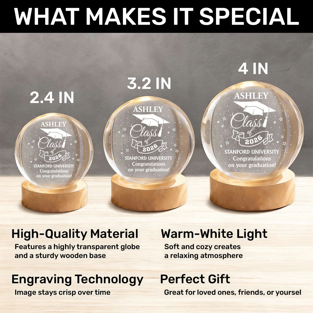 Congratulations On Your Graduation - Personalized Crystal Ball Night Light - Image 8