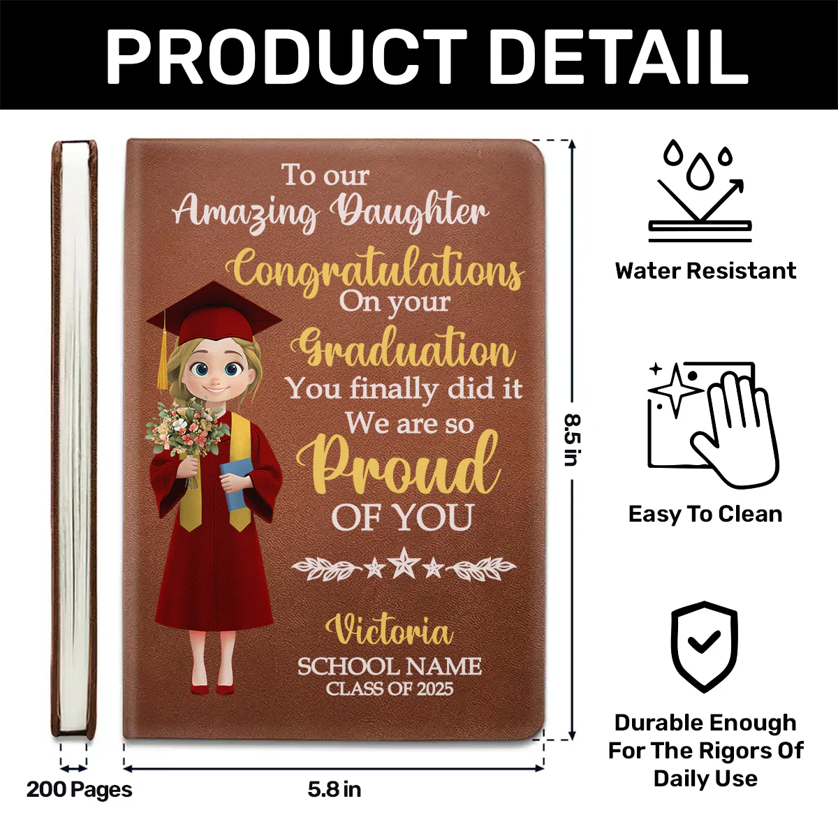 Congratulations On Your Graduation - Personalized Leather Cover Notebook - Image 6