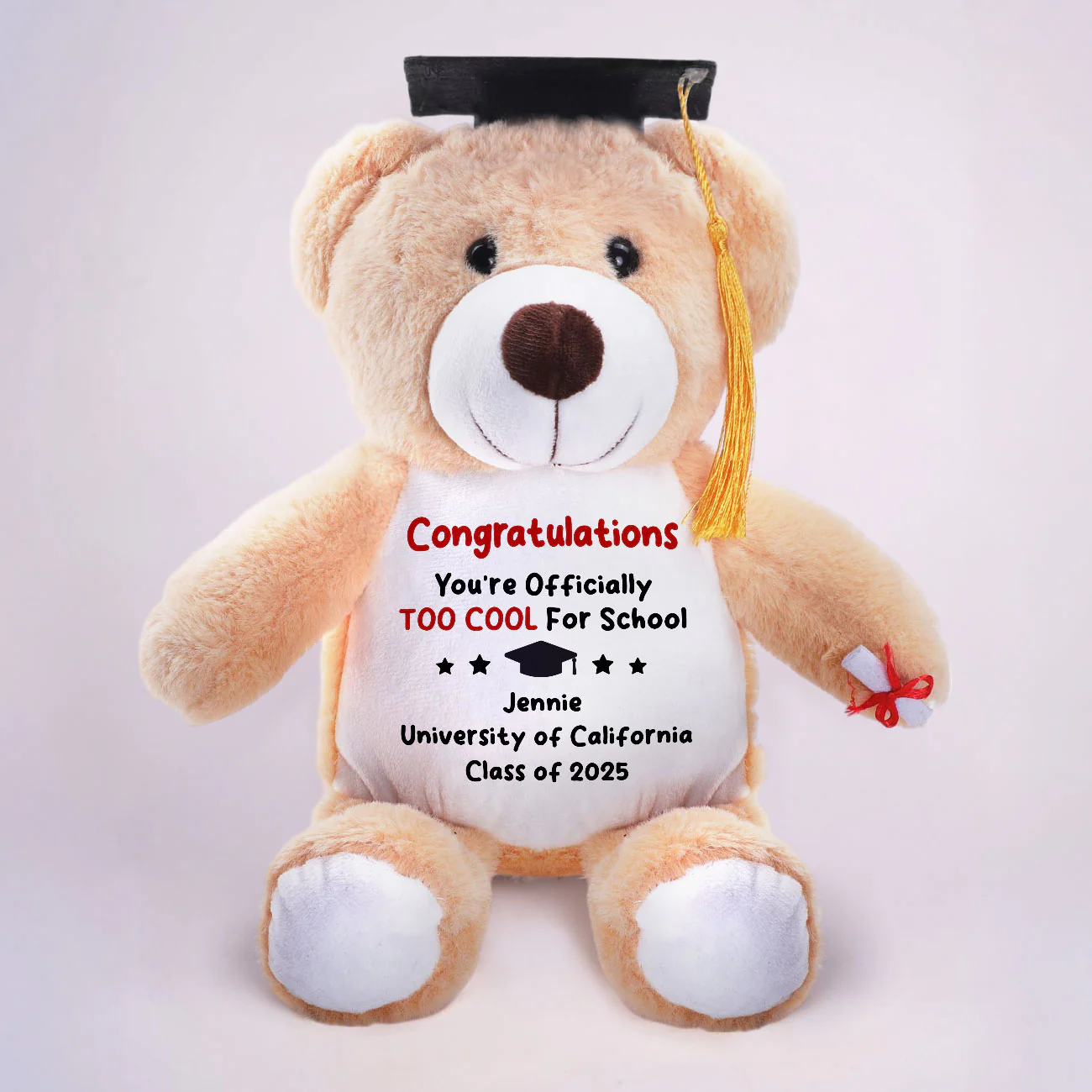 Congratulations You're Officially Too Cool For School - Personalized Graduation Teddy Bear