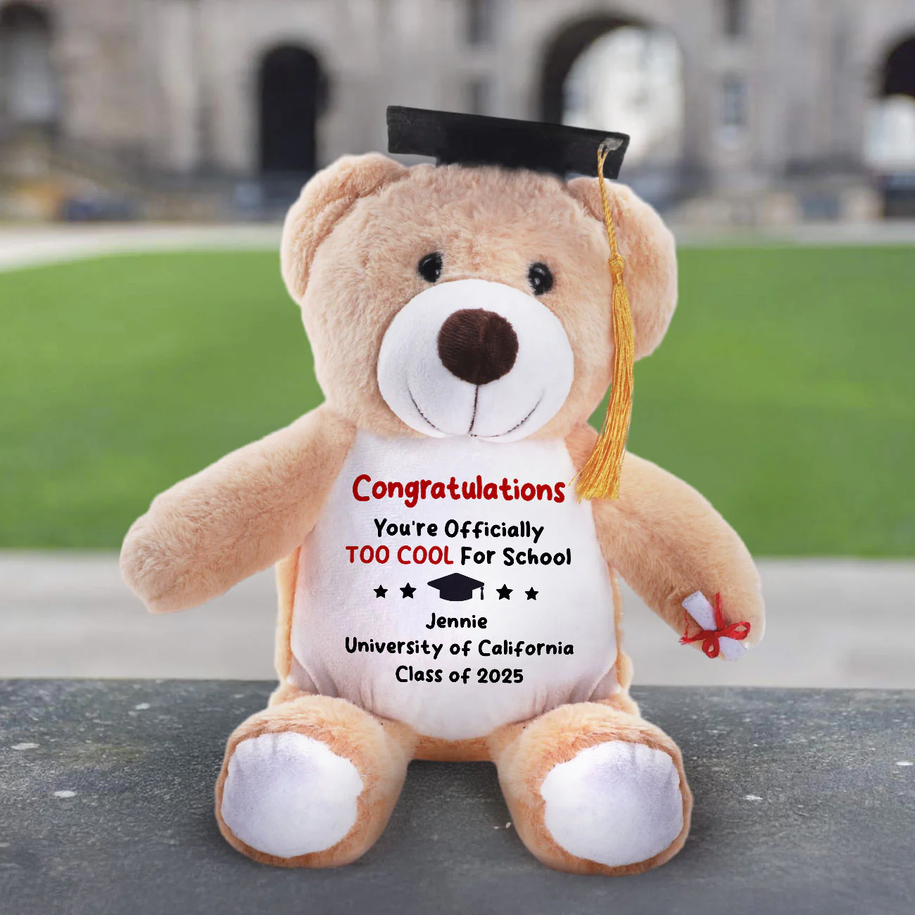 Congratulations You're Officially Too Cool For School - Personalized Graduation Teddy Bear - Image 2
